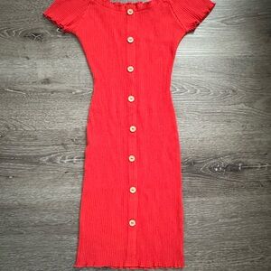 Red Rosie Harlow Button-Down Ribbed Dress (S)